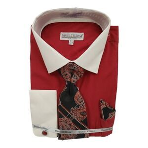 MEN'S DANIEL ELLISSA SOLID BODY, WHITE COLLAR FRENCH CUFF DRESS SHIRT. DS3829P2
